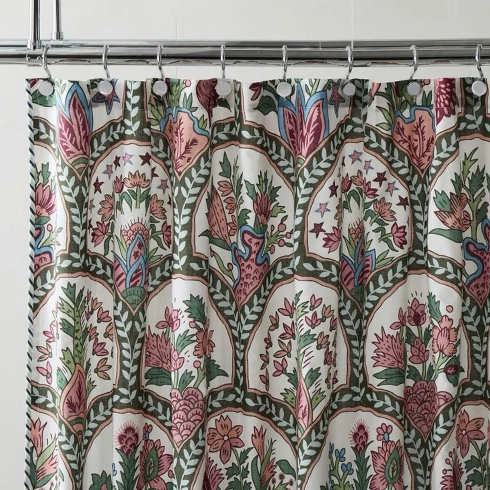 West Elm x Rhode Mushroom Linen Floral Shower Curtain